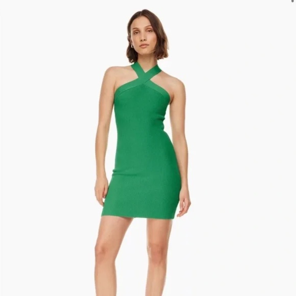 ARITZIA BABATON sculpt knit green halter neck dress